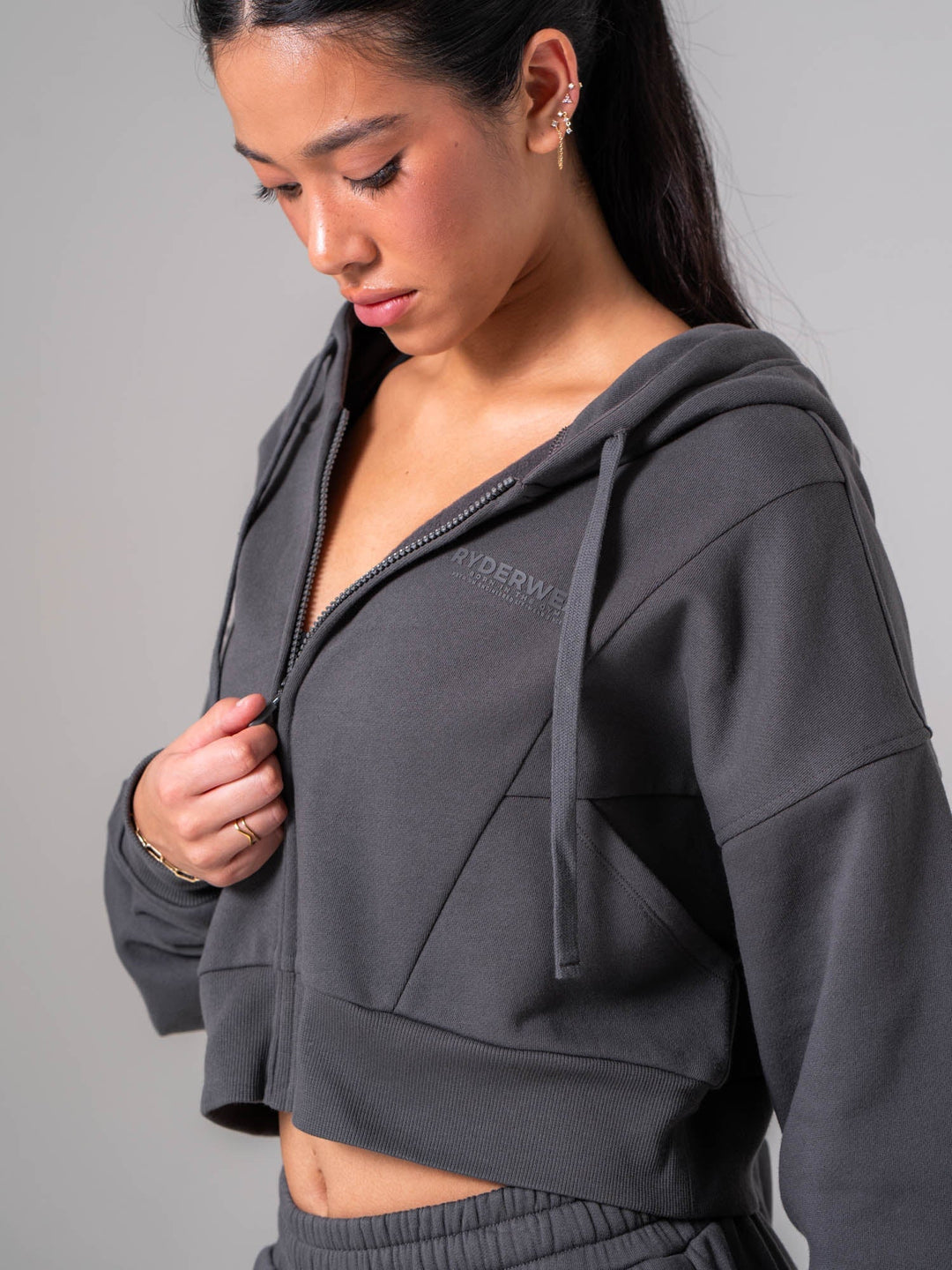 Womens Track Jacket - Charcoal Clothing Ryderwear 