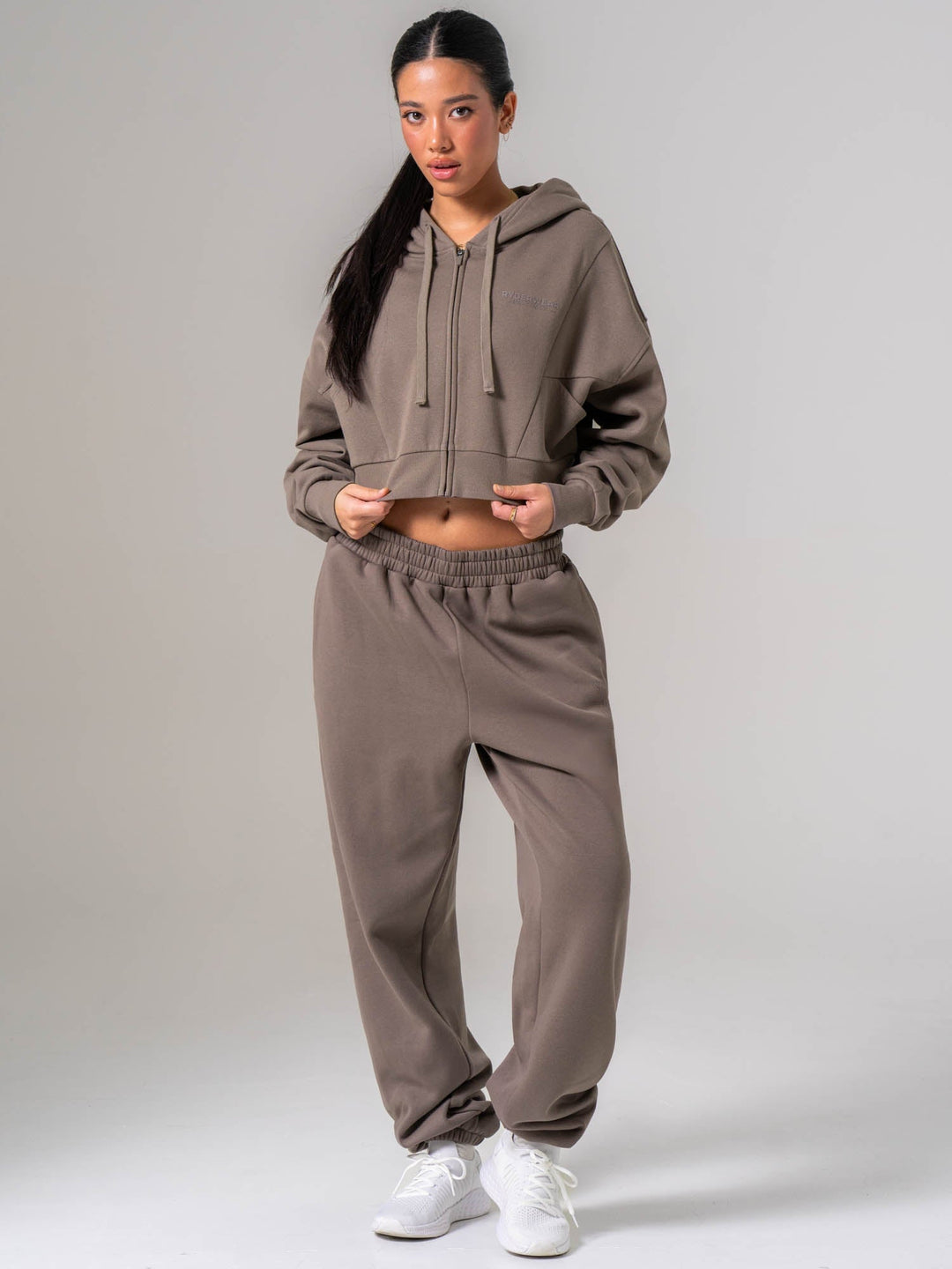 Womens Track Jacket - Deep Taupe Clothing Ryderwear 