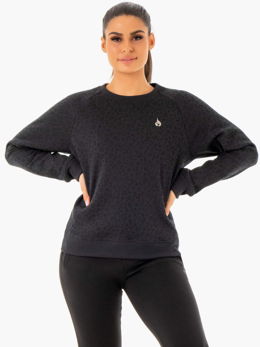 Adapt Boyfriend Sweater - Black Leopard Clothing Ryderwear 
