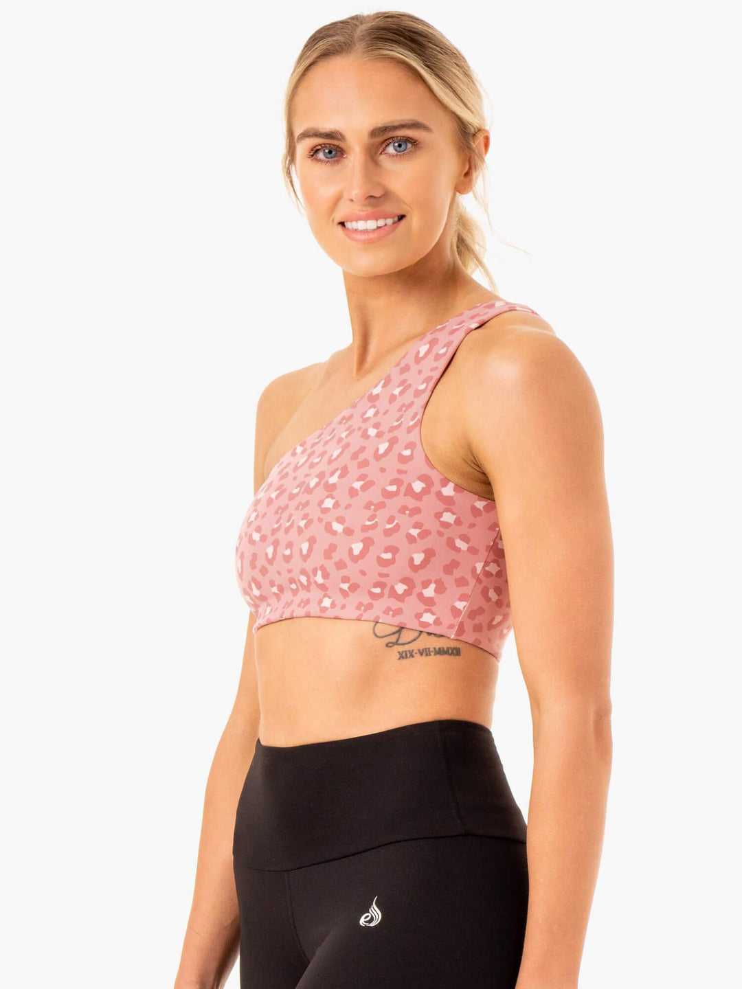 Adapt One Shoulder Sports Bra - Pink Leopard Clothing Ryderwear 