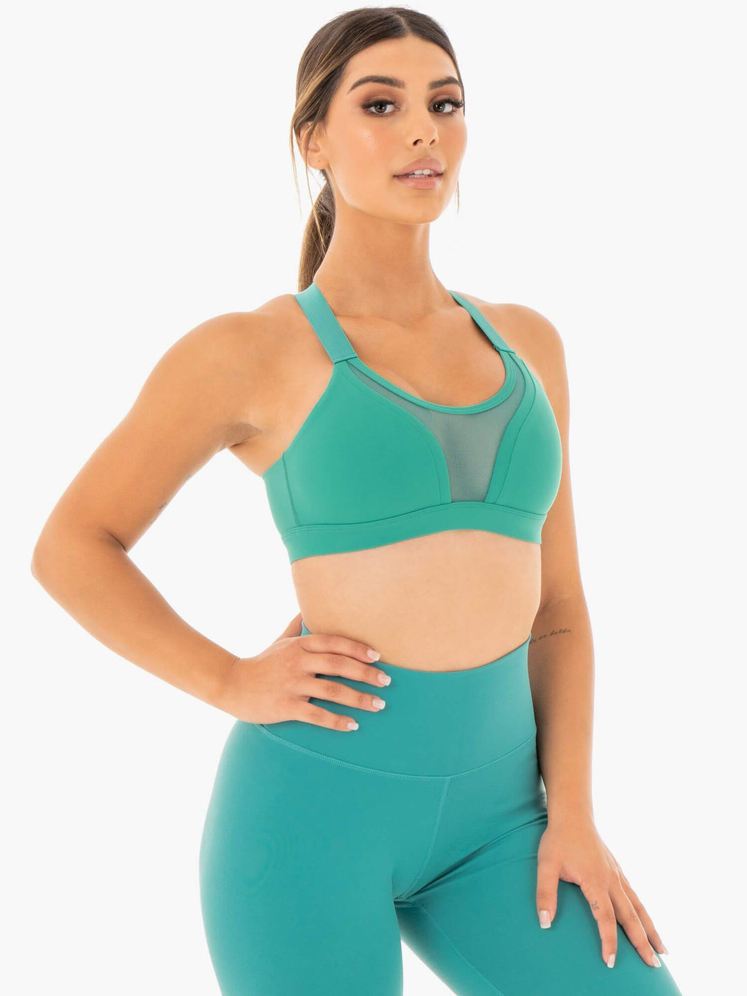 Collide Mesh Contour Sports Bra - Turquoise Clothing Ryderwear 