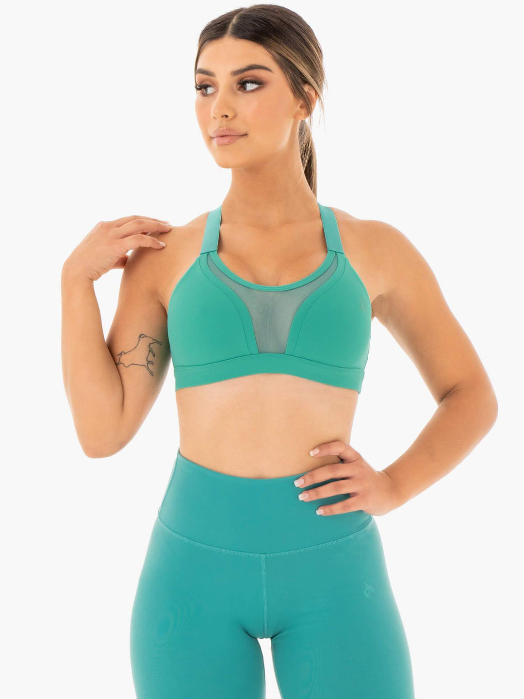 Collide Mesh Contour Sports Bra - Turquoise Clothing Ryderwear 