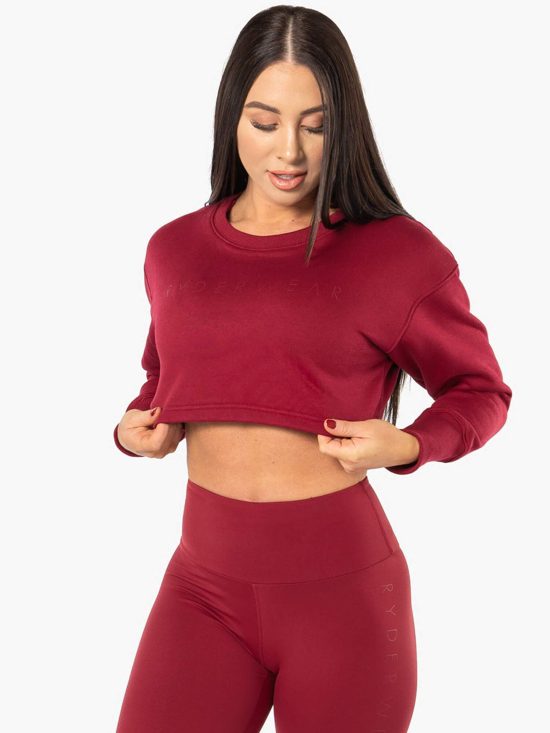 Elevate Cropped Sweater - Berry Red Clothing Ryderwear 