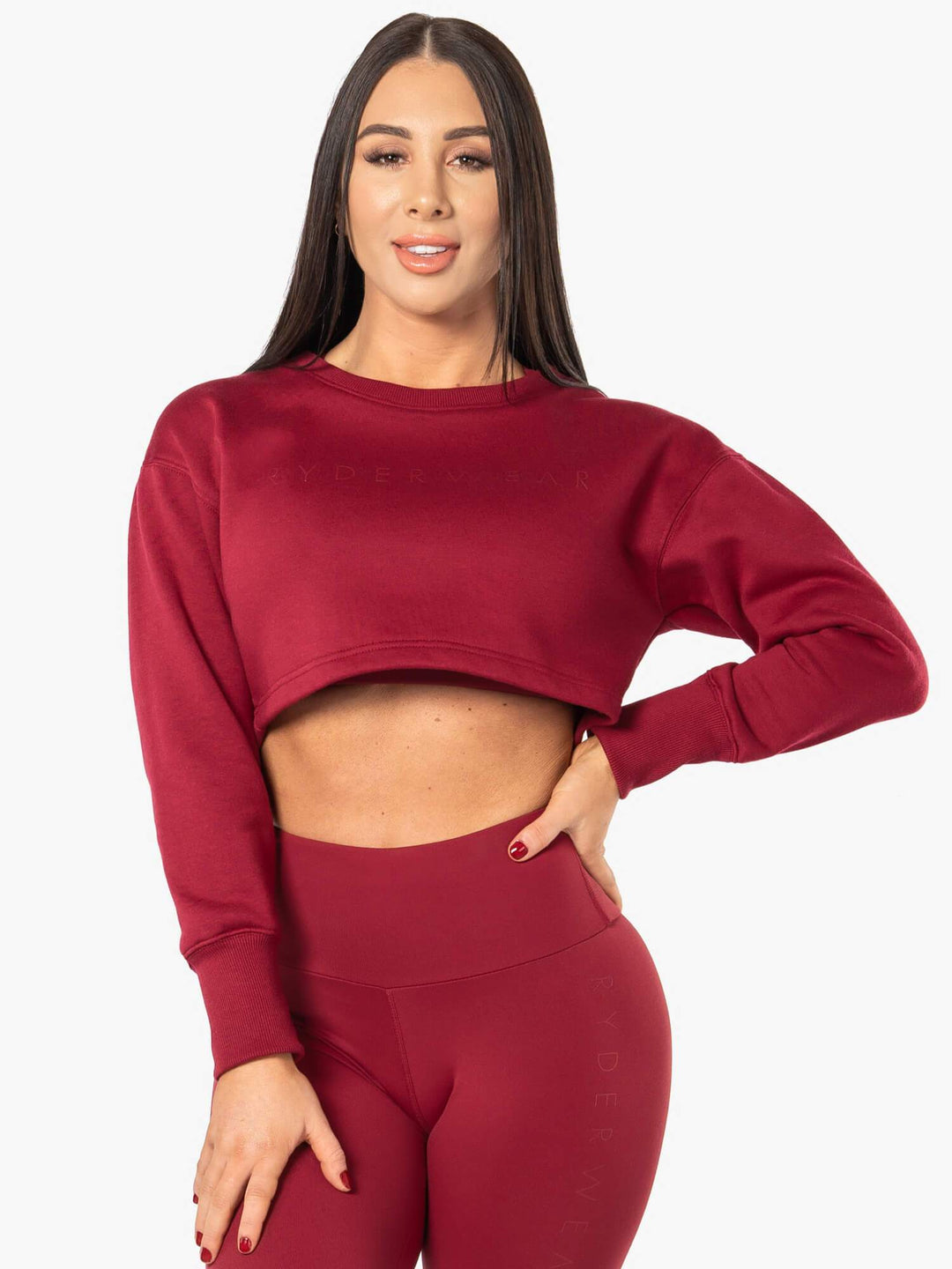 Elevate Cropped Sweater - Berry Red Clothing Ryderwear 