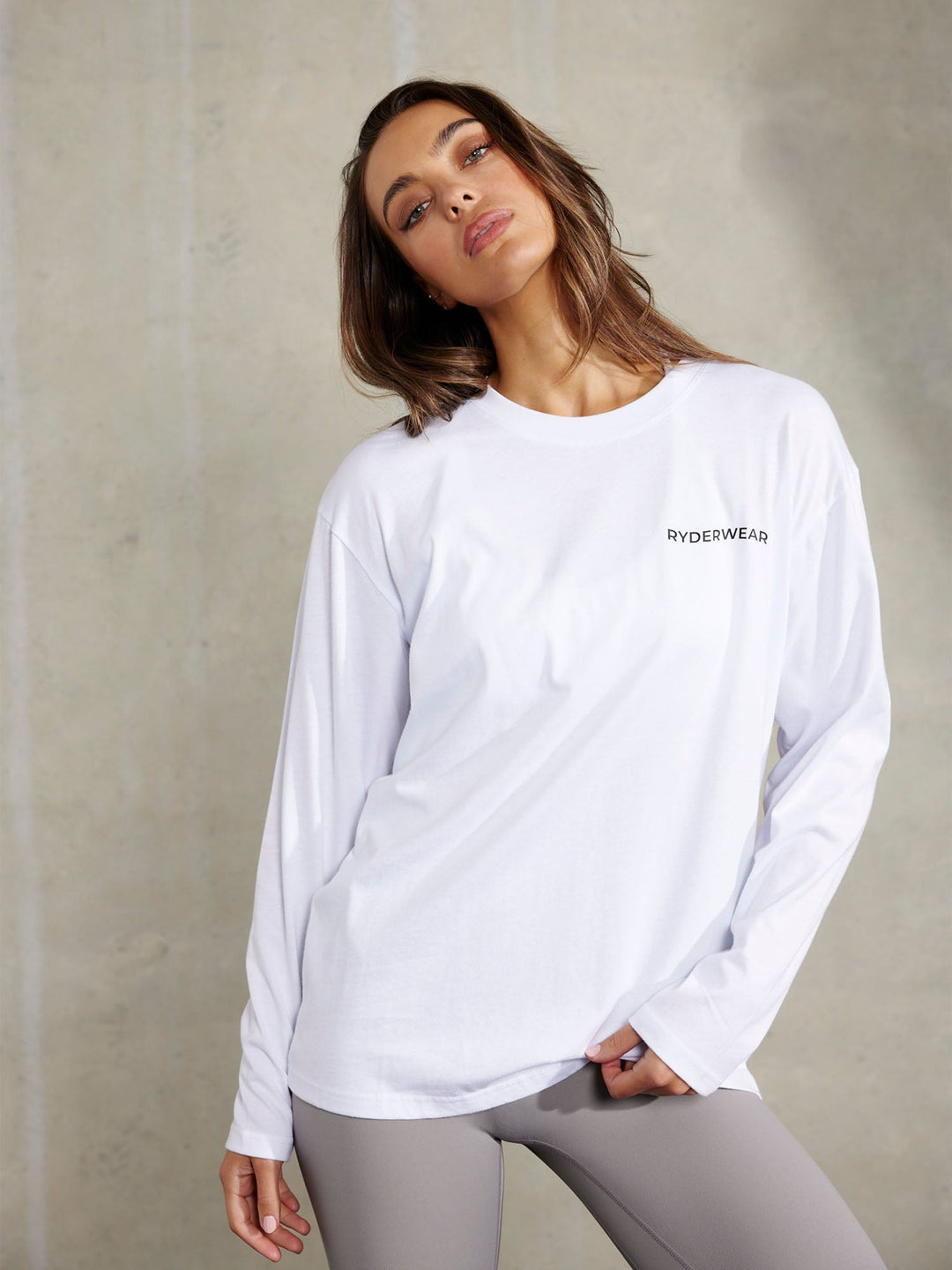 Embody Oversized Long Sleeve T-Shirt - White Clothing Ryderwear 