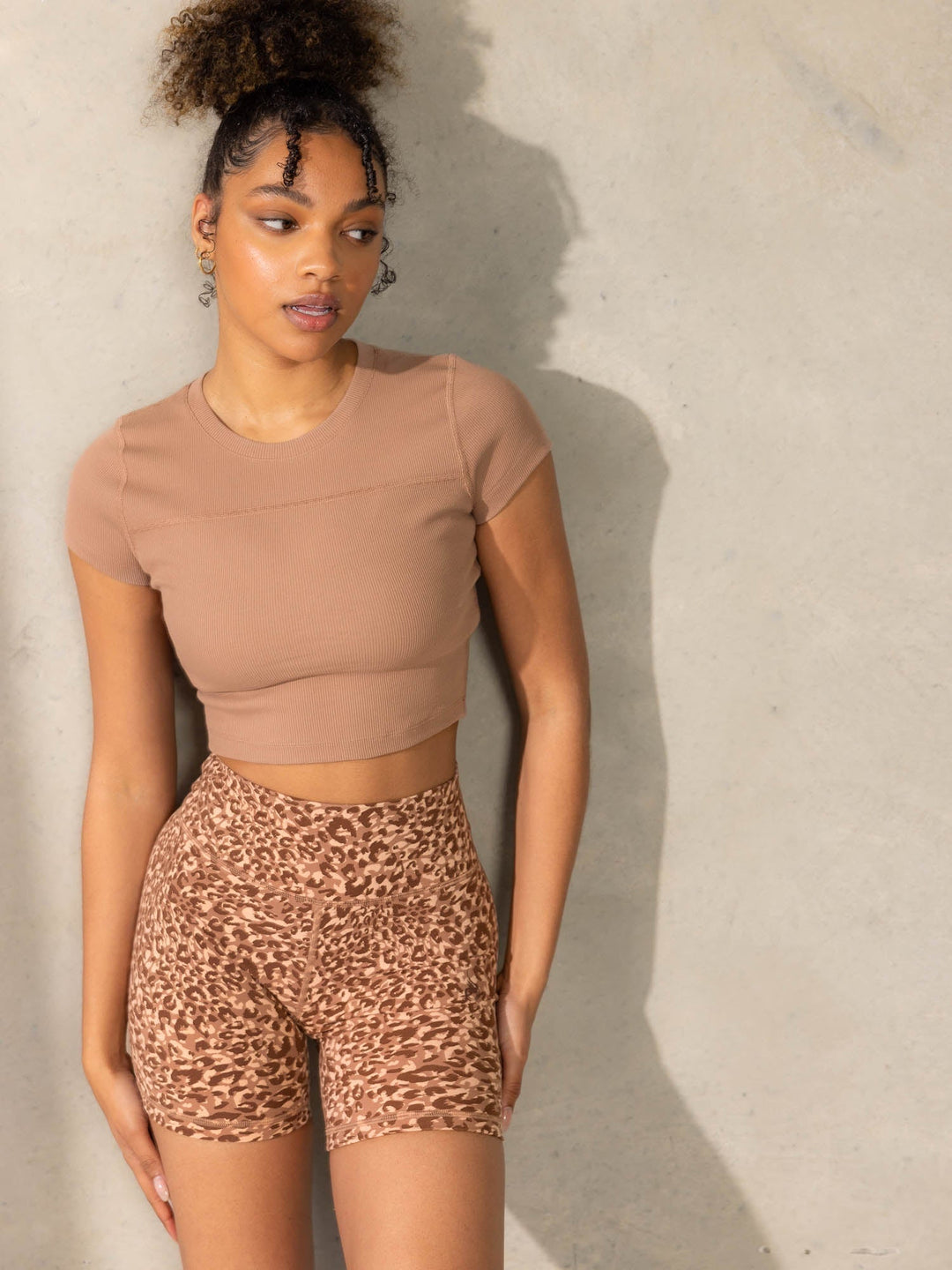 Empower High Waisted Shorts - Mocha Leopard Clothing Ryderwear 
