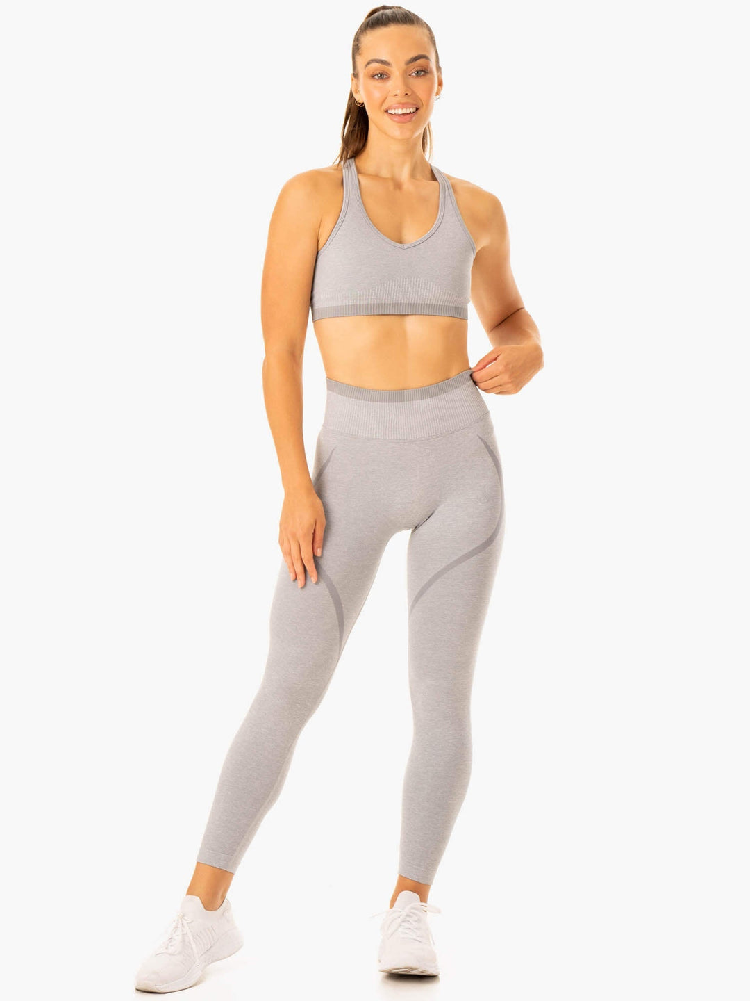 Women's Grey Marl Contrast Gym Workout Leggings