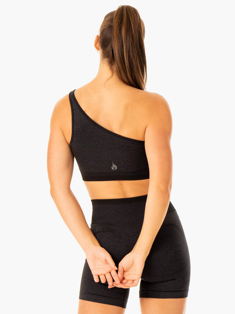 Excel Seamless One Shoulder Sports Bra - Black Marl - Ryderwear