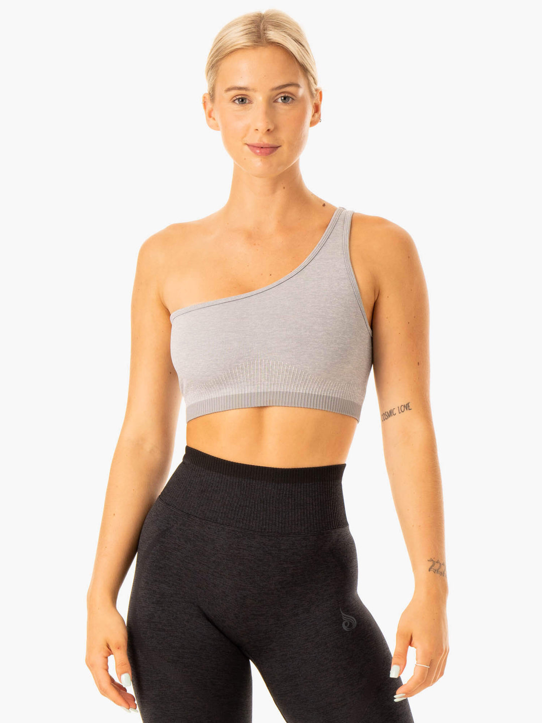 Excel Seamless One Shoulder Sports Bra - Grey Marl Clothing Ryderwear 
