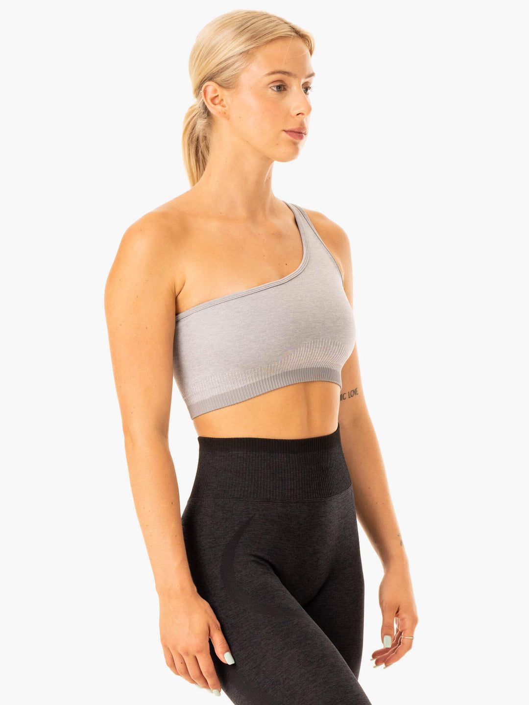 Excel Seamless One Shoulder Sports Bra - Grey Marl Clothing Ryderwear 