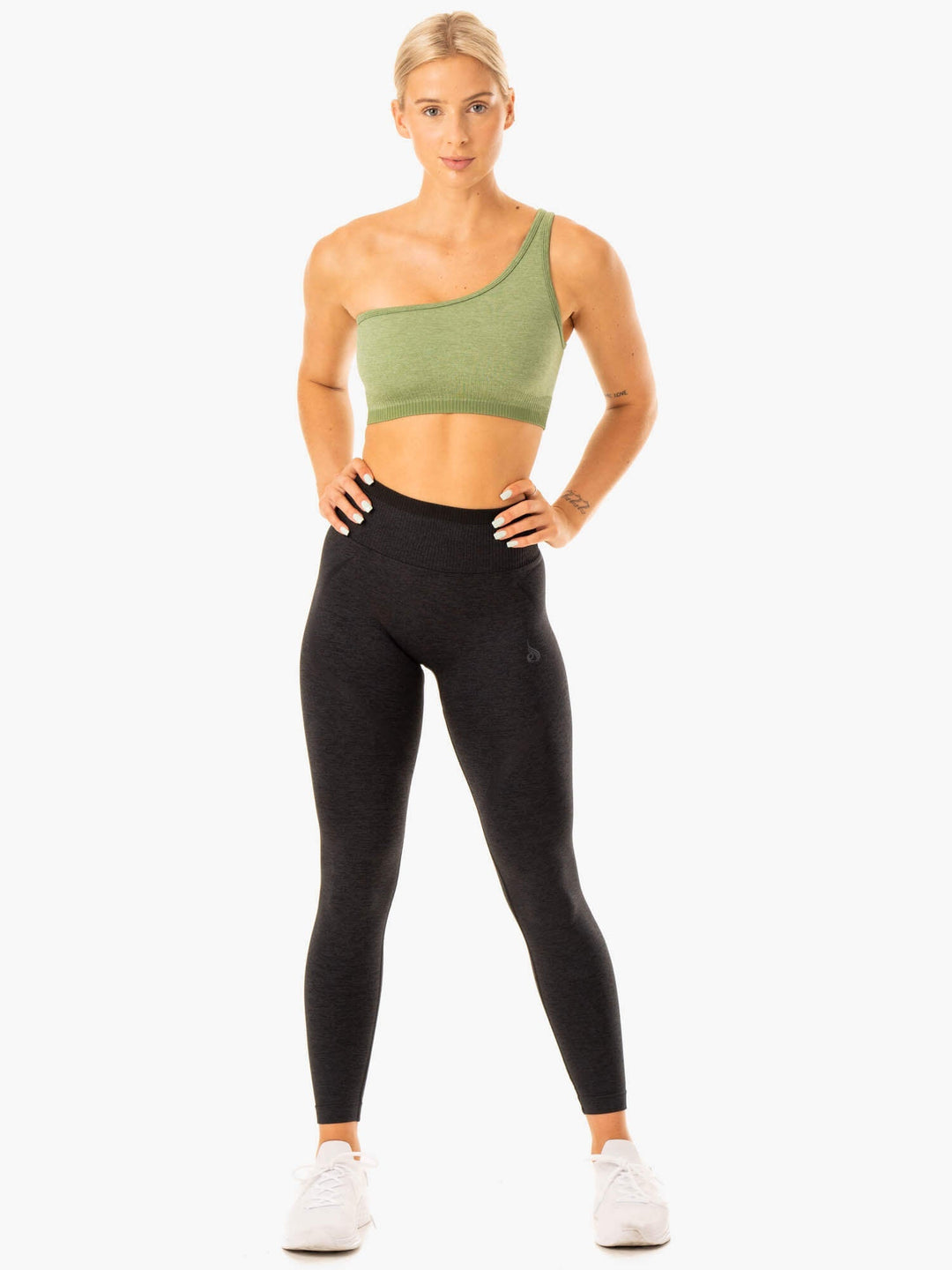 Excel Seamless One Shoulder Sports Bra - Moss Green Marl Clothing Ryderwear 