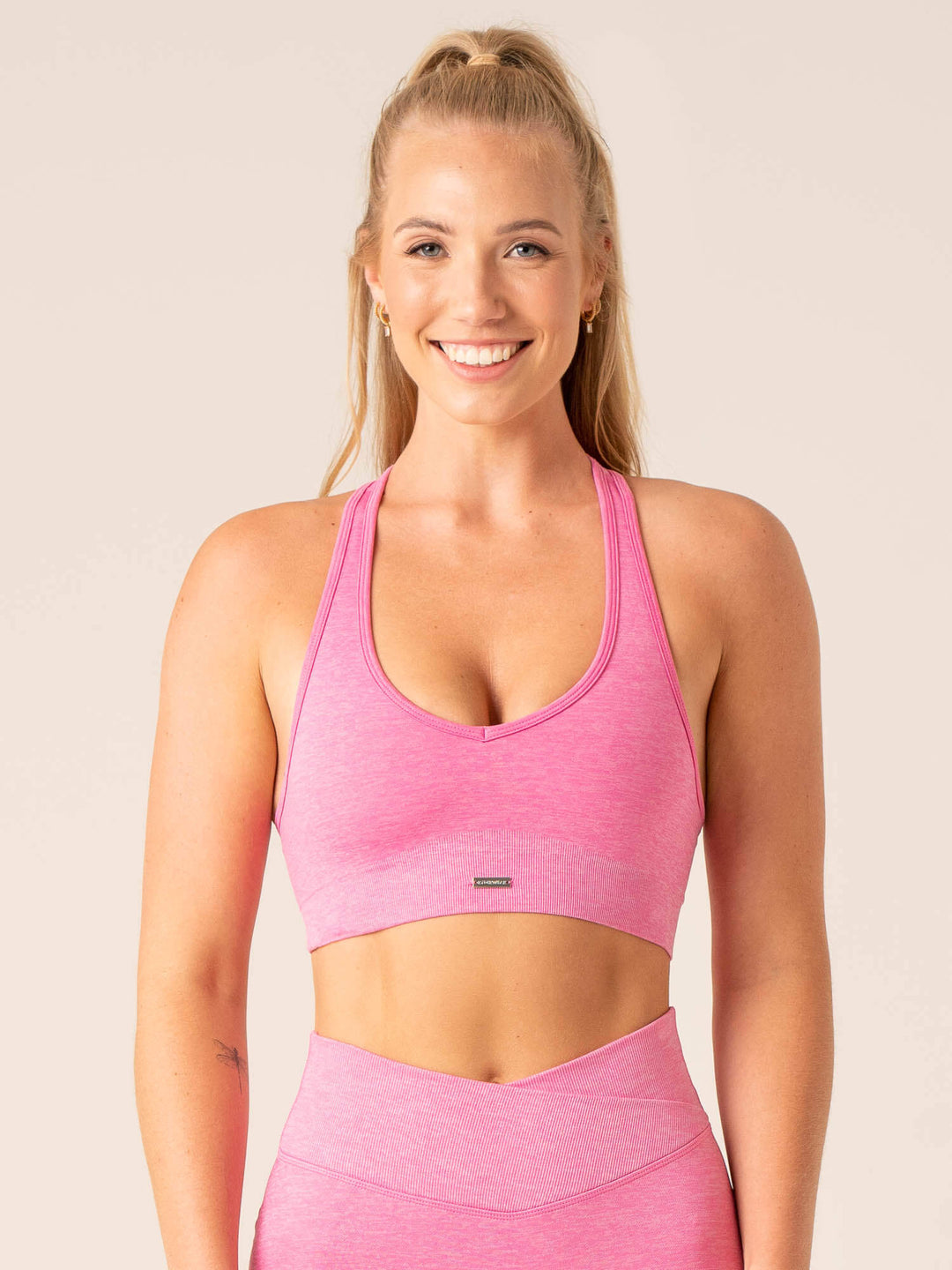 Focus Seamless Sports Bra - Hot Pink Marl Clothing Ryderwear 