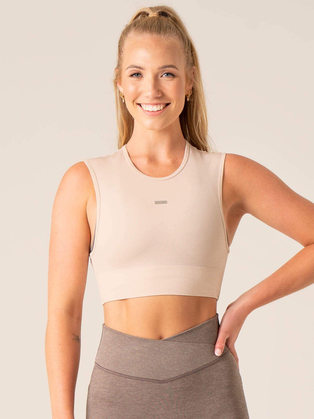 Focus Seamless Tank - Chalk Marl Clothing Ryderwear 