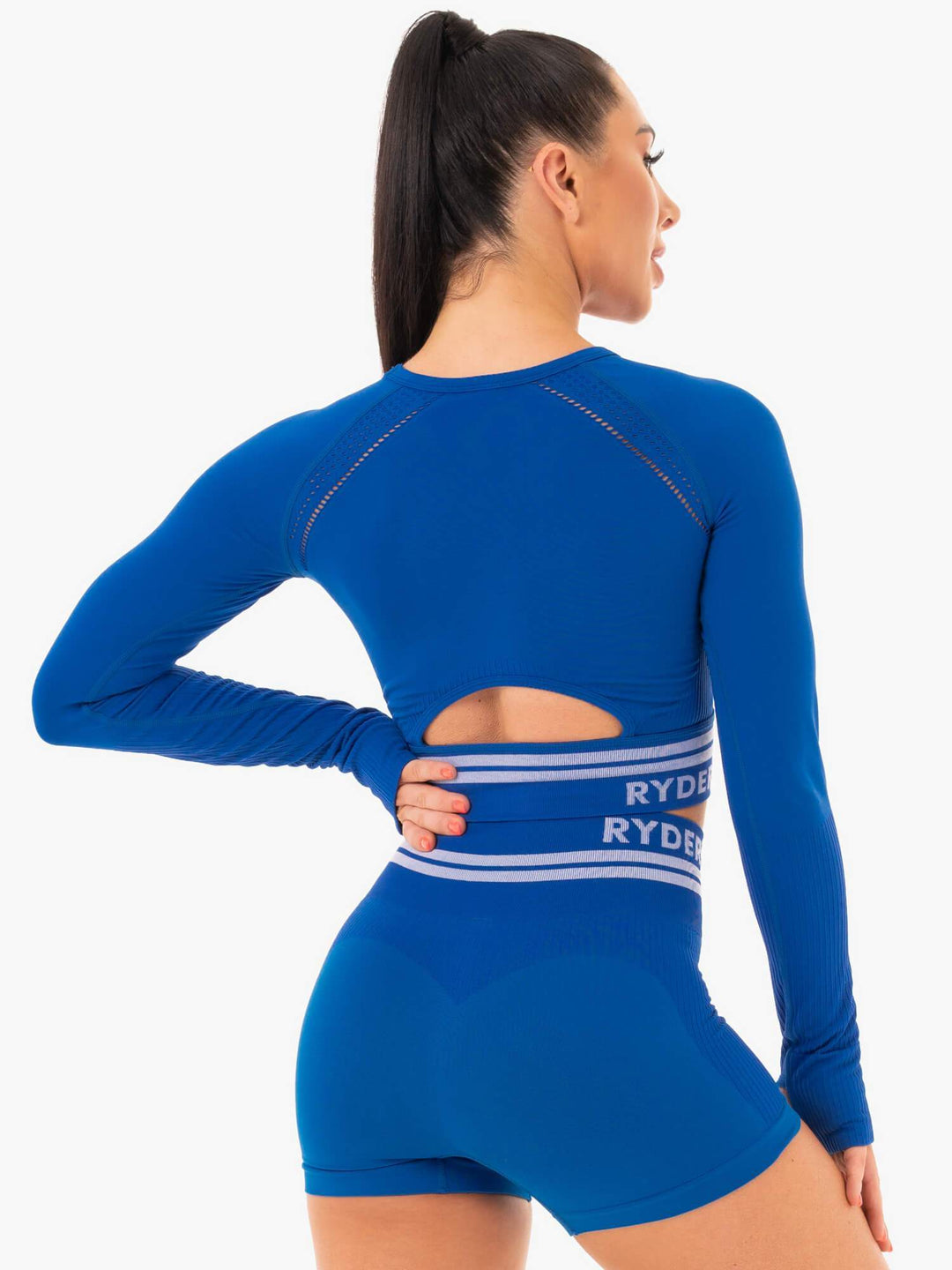 Freestyle Seamless Long Sleeve Crop - Blue Clothing Ryderwear 