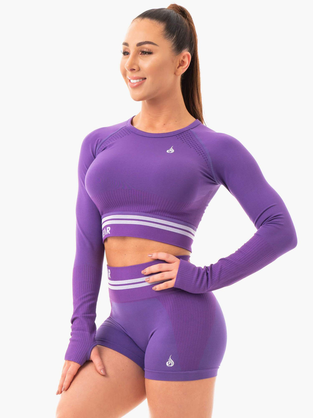 Freestyle Seamless Long Sleeve Crop - Purple Clothing Ryderwear 