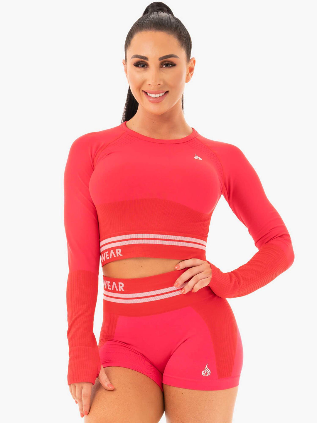 Freestyle Seamless Long Sleeve Crop - Red Clothing Ryderwear 
