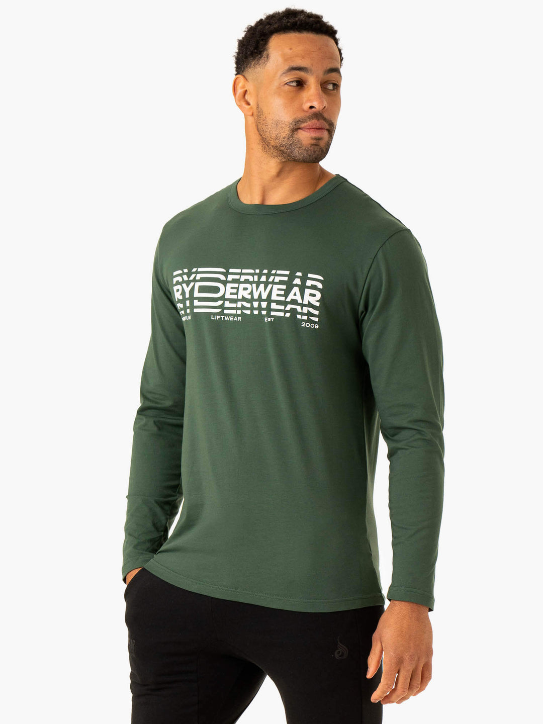 Graphic Long Sleeve T-Shirt - Dark Green Clothing Ryderwear 