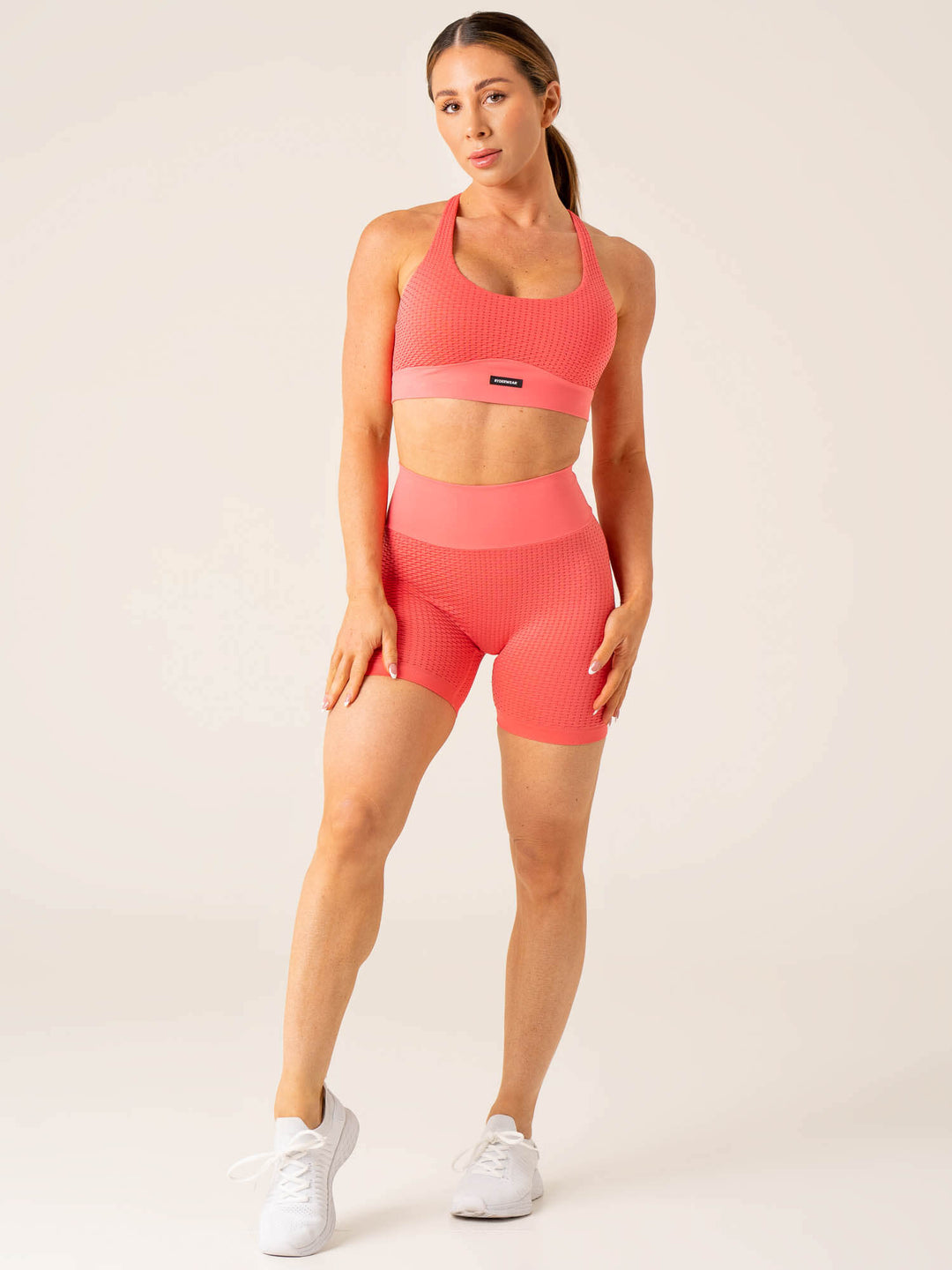 Honeycomb Scrunch Seamless Shorts - Coral Pink Clothing Ryderwear 