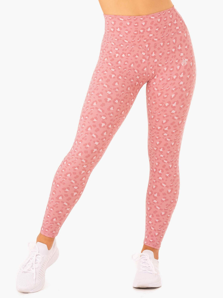 Hybrid Full Length Leggings - Pink Leopard - Ryderwear