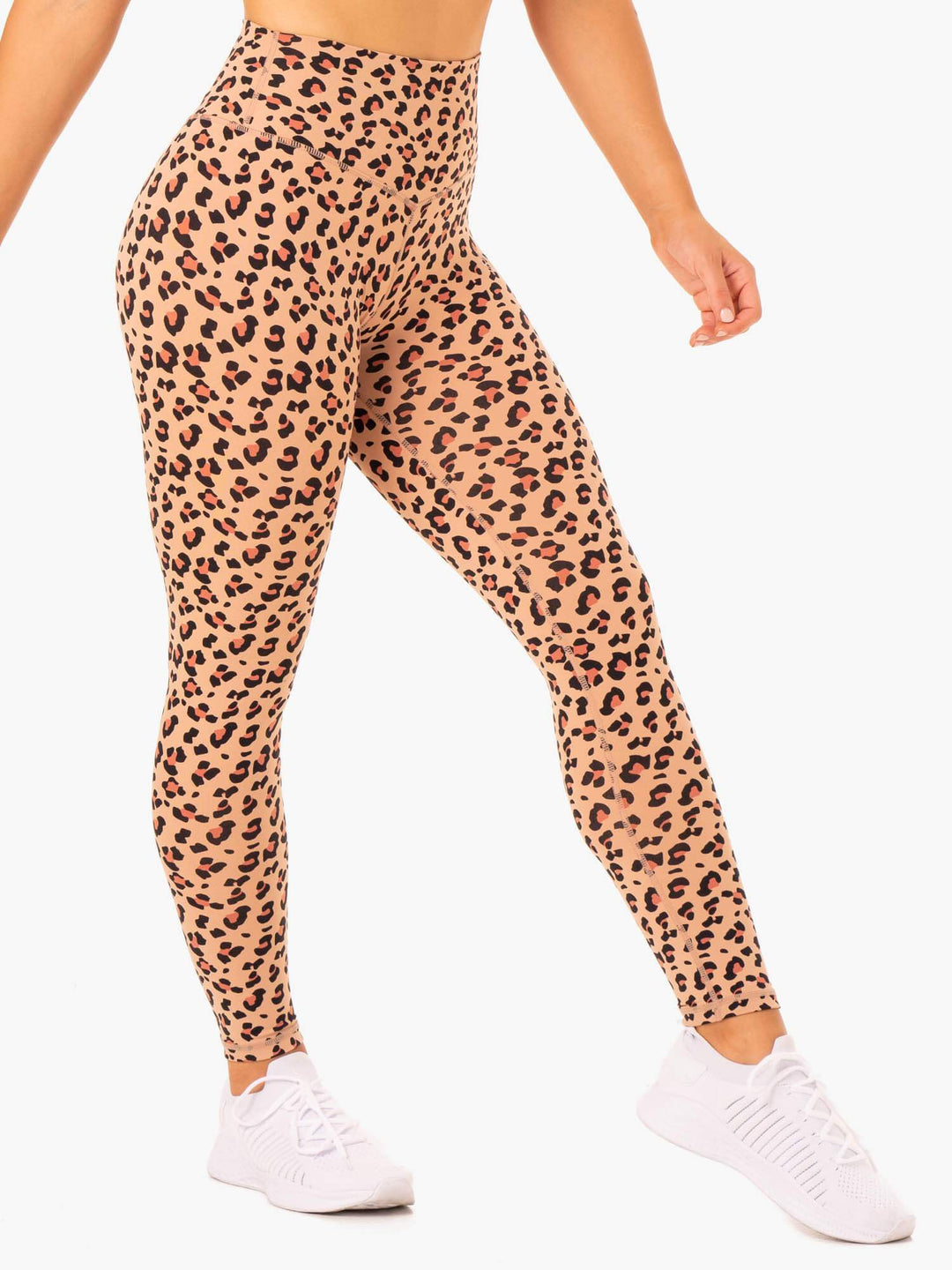 Hybrid Full Length Gym Leggings - Tan Leopard Clothing Ryderwear 
