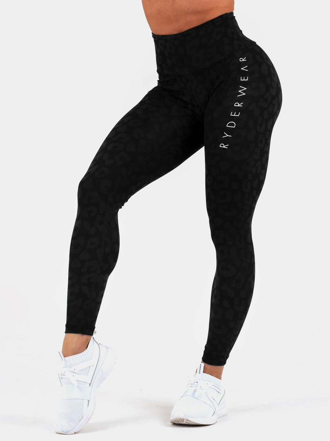 Instinct Scrunch Bum Leggings - Leopard Black Clothing Ryderwear 