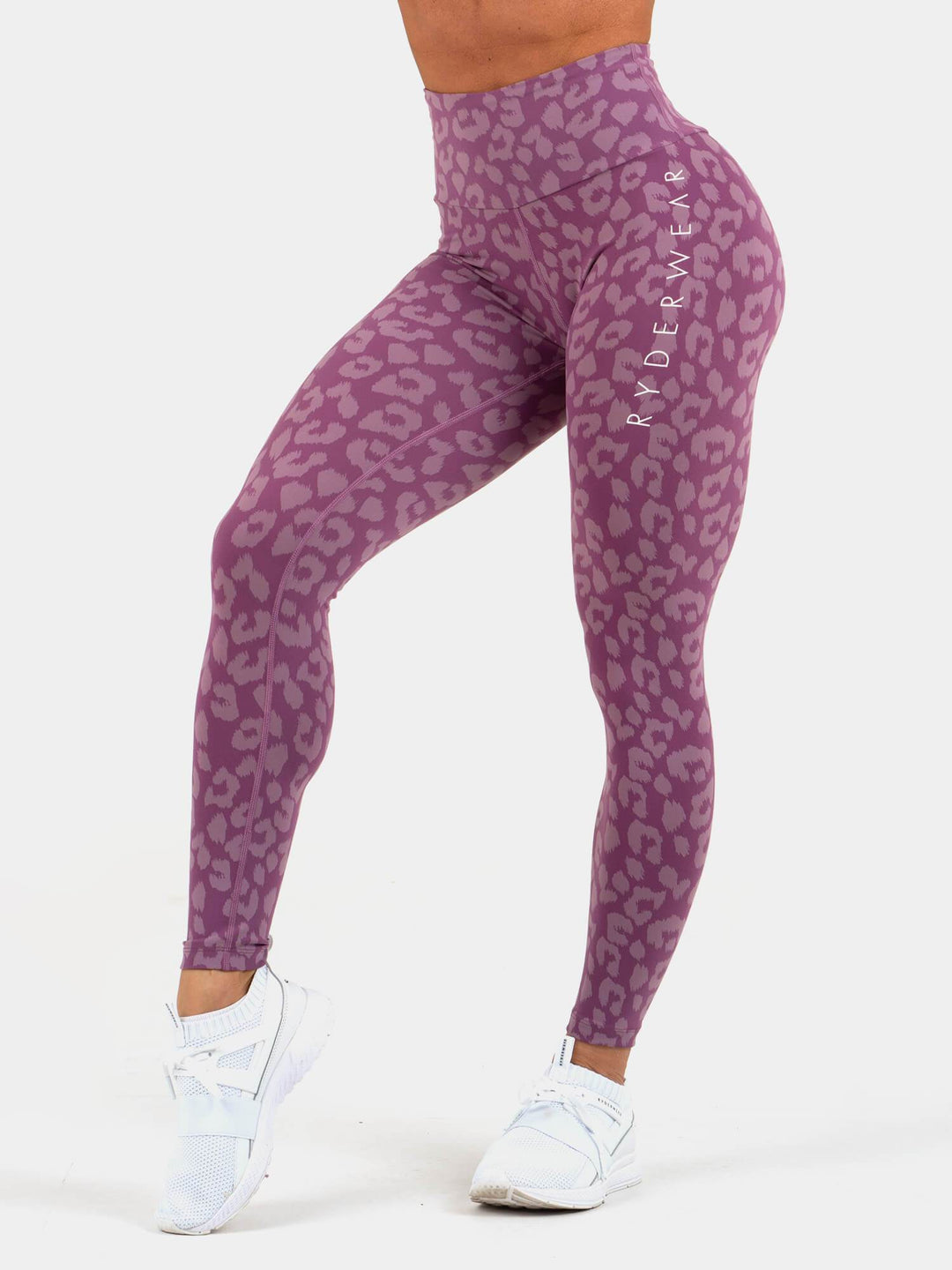 Instinct Scrunch Bum Leggings - Leopard Purple Clothing Ryderwear 