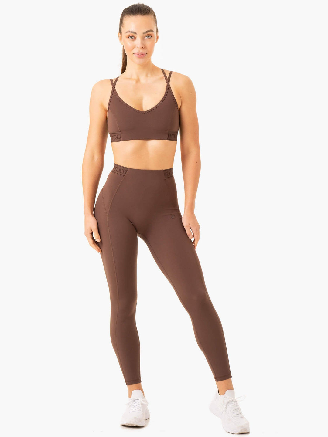 Level Up High Waisted Scrunch Leggings - Chocolate Clothing Ryderwear 
