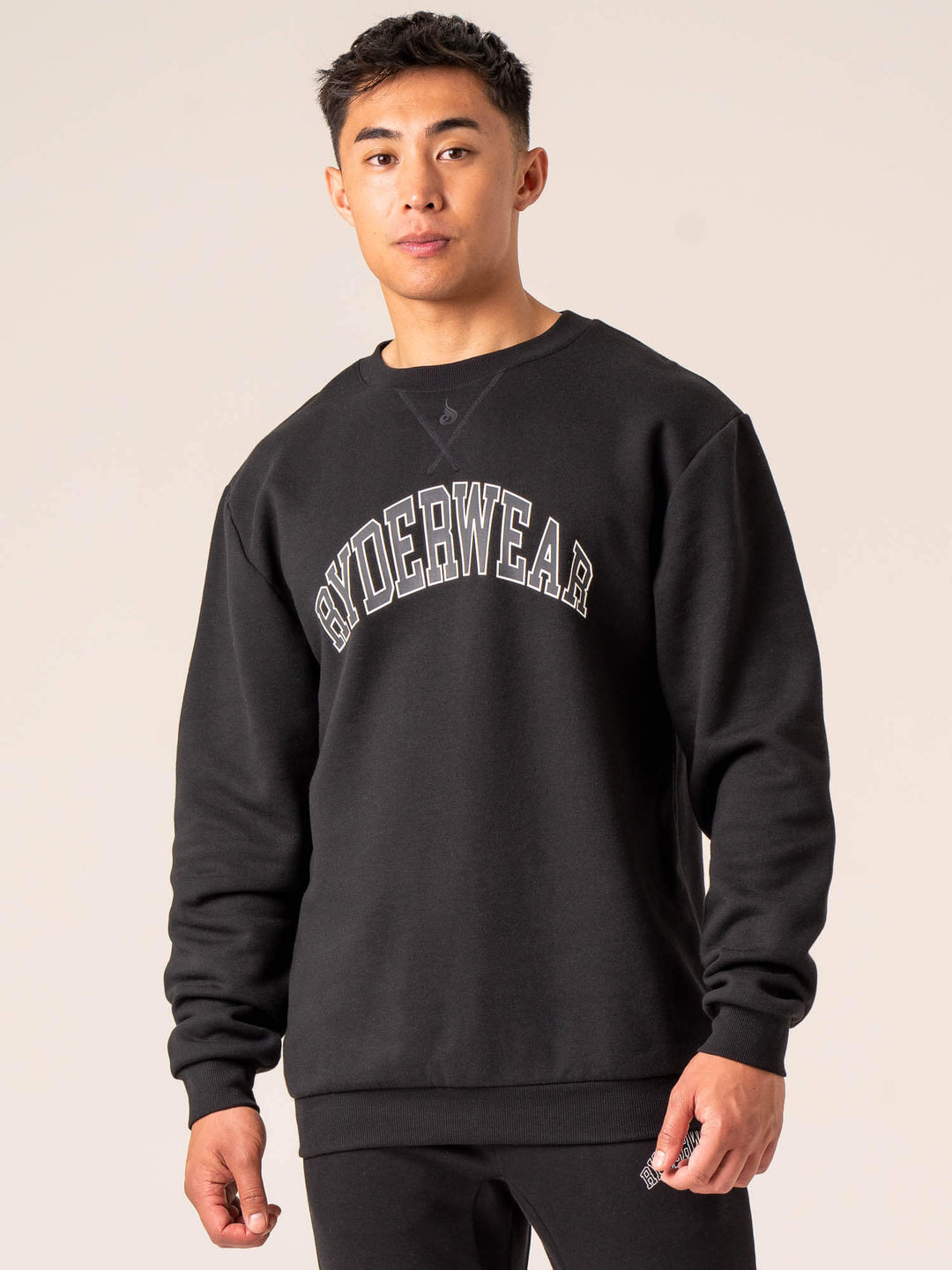 Men's Collegiate Crew Neck - Black Clothing Ryderwear 