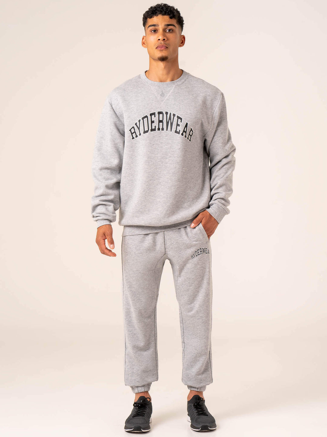 Men's Collegiate Crew Neck - Grey Marl Clothing Ryderwear 