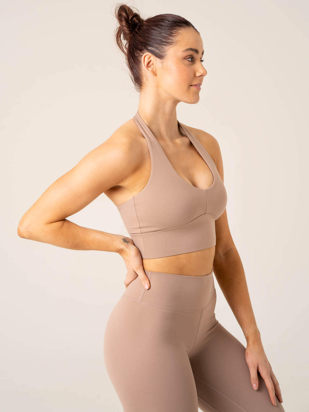 NKD Arch Halter Sports Bra - Taupe Clothing Ryderwear 