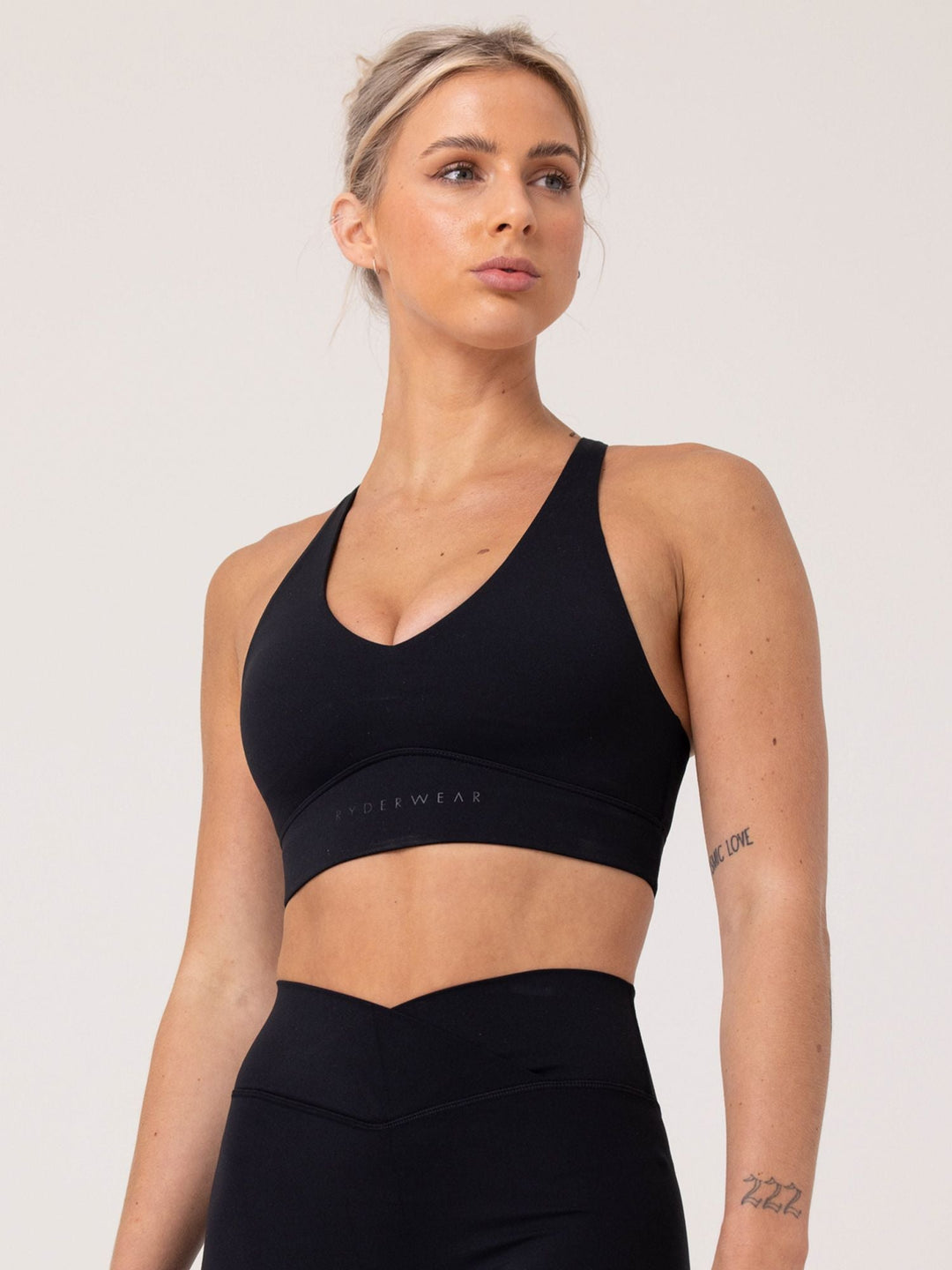 NKD Cross Over Sports Bra - Black Clothing Ryderwear 