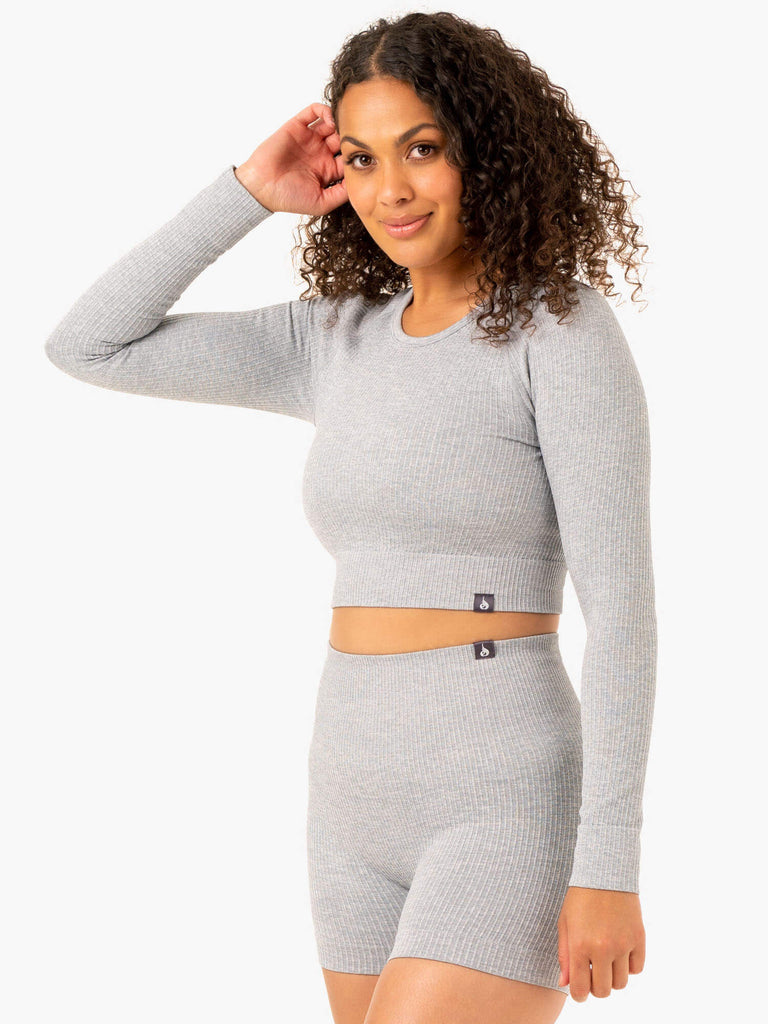 Rib Seamless Long Sleeve Top - Light Grey Marl - Ryderwear