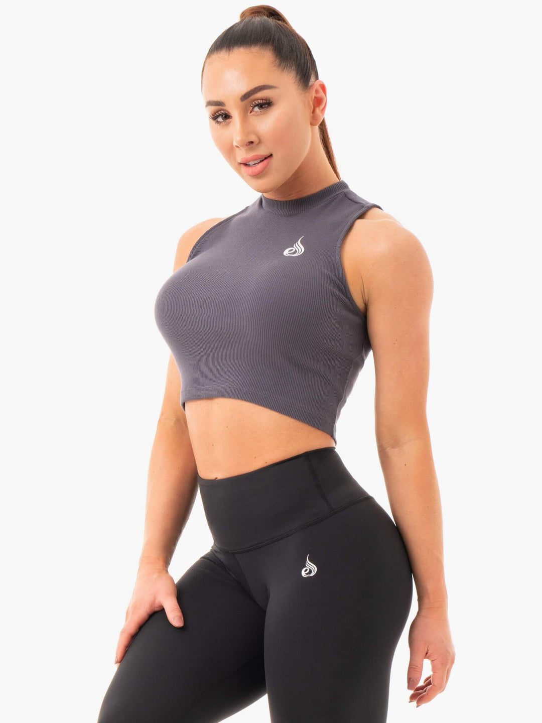 Ribbed Crop Tank - Charcoal Clothing Ryderwear 