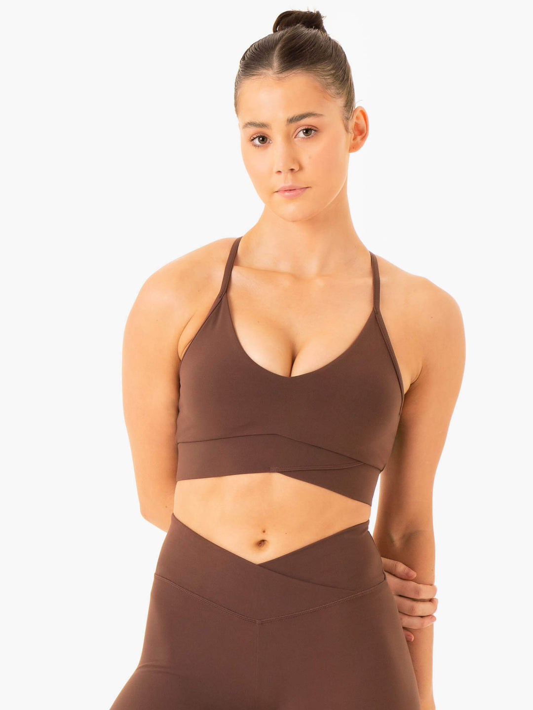 Serene Cross Over Sports Bra - Chocolate Clothing Ryderwear 