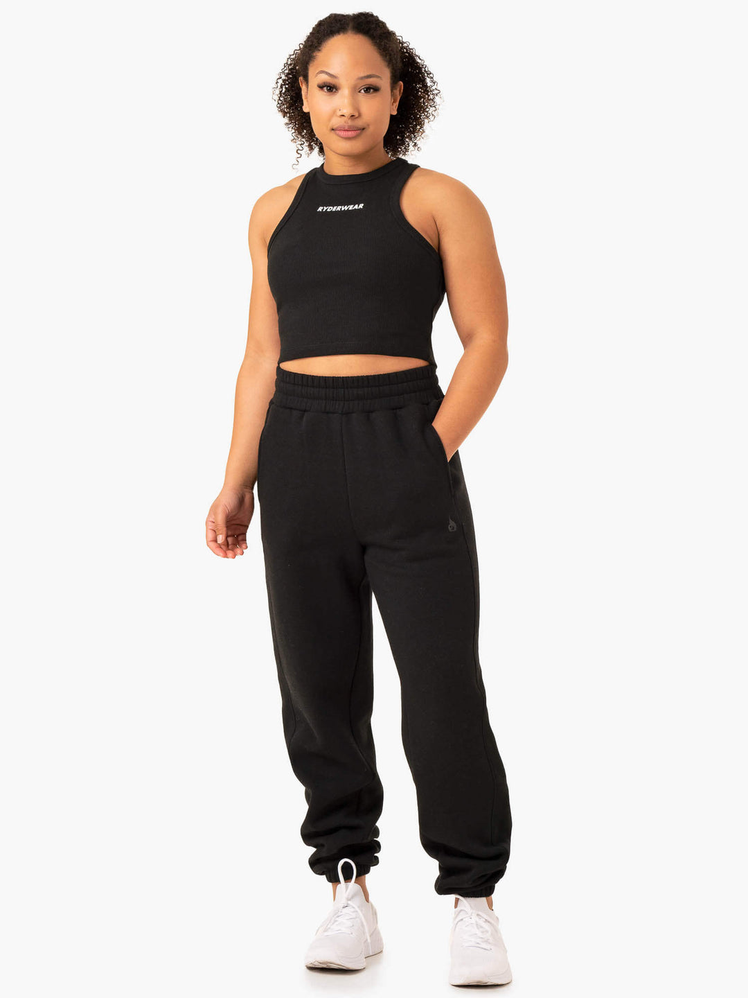 Sideline Rib Crop Tank - Black Clothing Ryderwear 