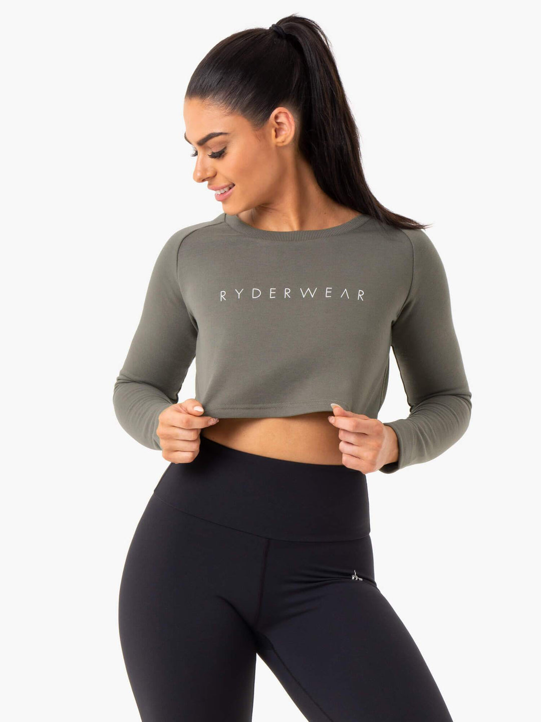 Staples Cropped Sweater - Khaki Clothing Ryderwear 