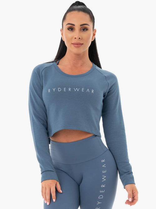 Staples Cropped Sweater Steel Blue