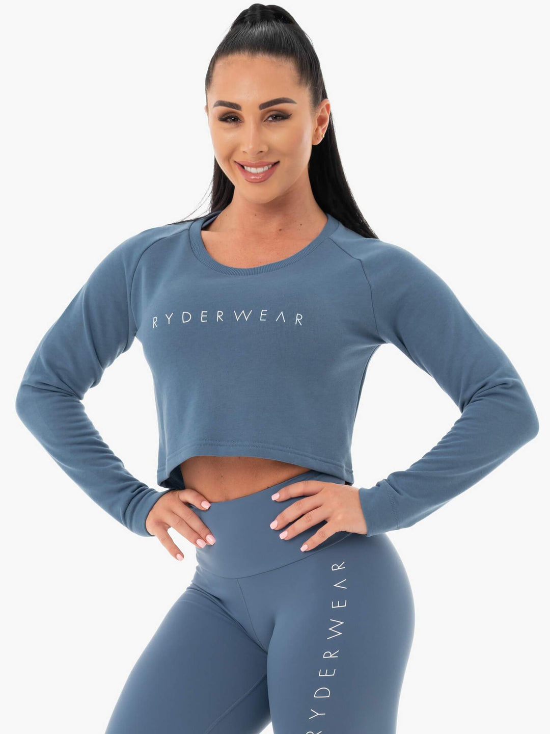 Staples Cropped Sweater - Steel Blue Clothing Ryderwear 