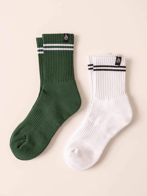 Stripe Crew Socks White/Green