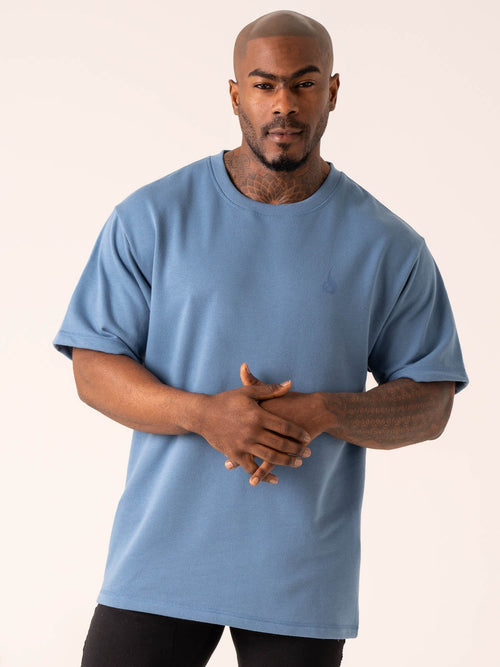 Throwback Oversized Fleece T-Shirt Denim Blue