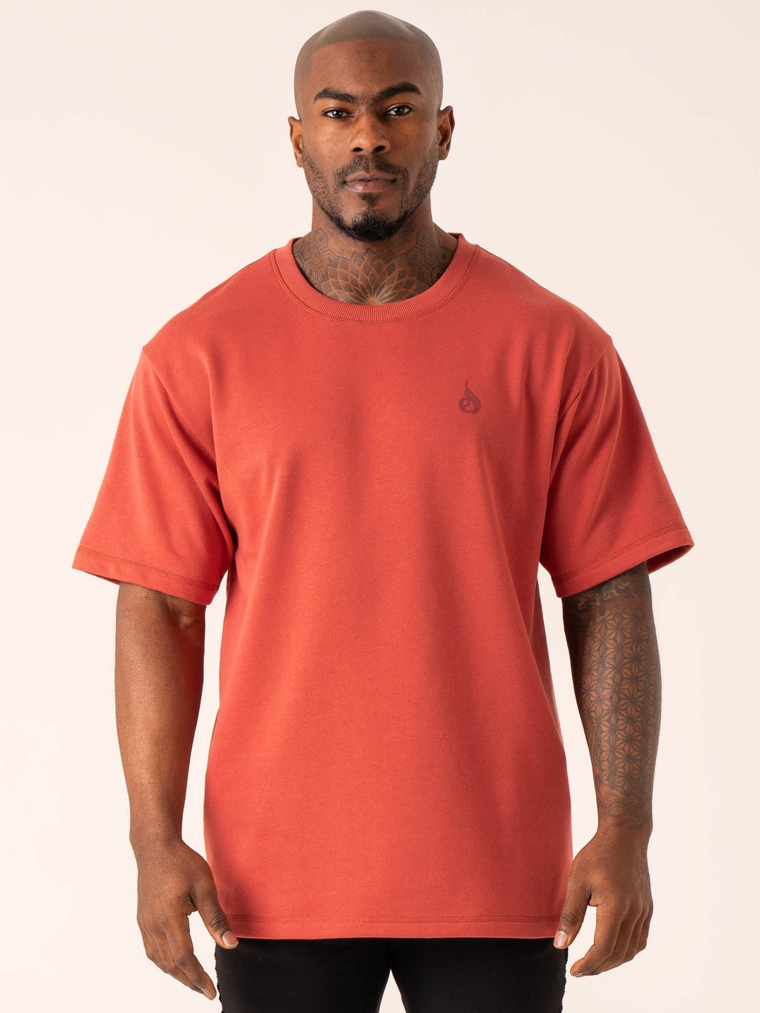 Throwback Oversized Fleece T-Shirt - Dusty Red Clothing Ryderwear 