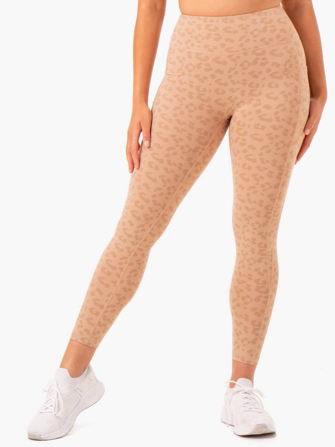 Ultra High Waisted Full Length Leggings - Tan Leopard Clothing Ryderwear 