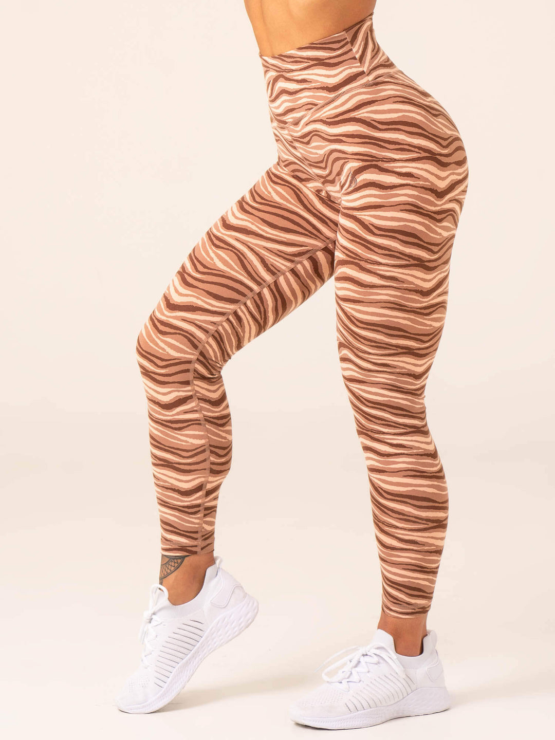 Unstoppable High Waisted Scrunch Leggings - Mocha Zebra Clothing Ryderwear 