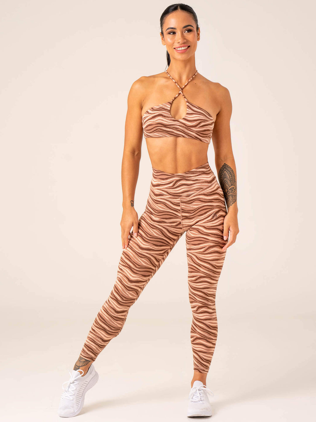 Unstoppable High Waisted Scrunch Leggings - Mocha Zebra Clothing Ryderwear 