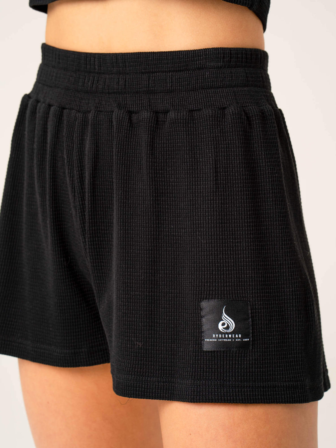 Women's Waffle Lounge Shorts - Black Clothing Ryderwear 