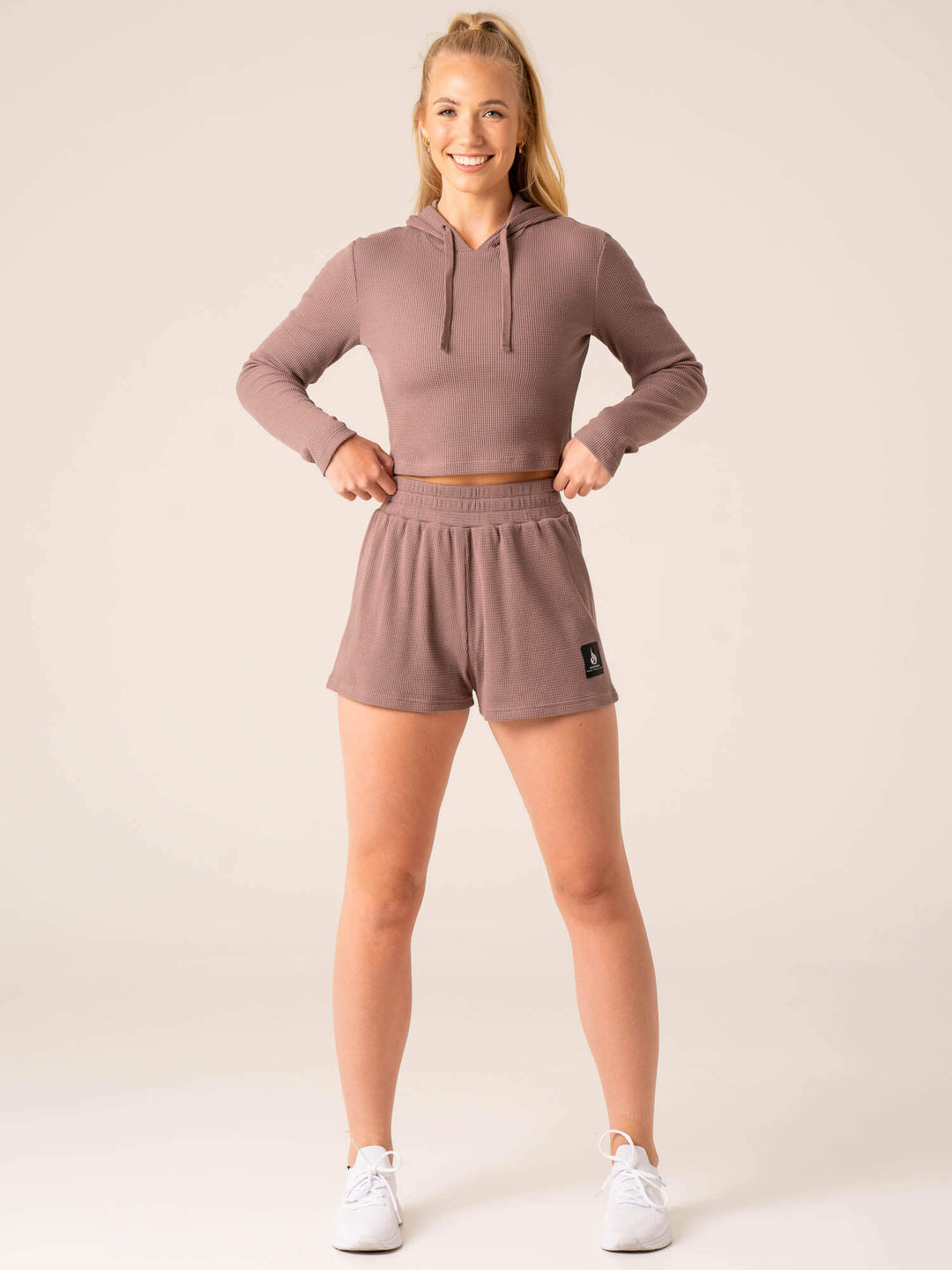 Women's Waffle Lounge Shorts - Taupe Clothing Ryderwear 